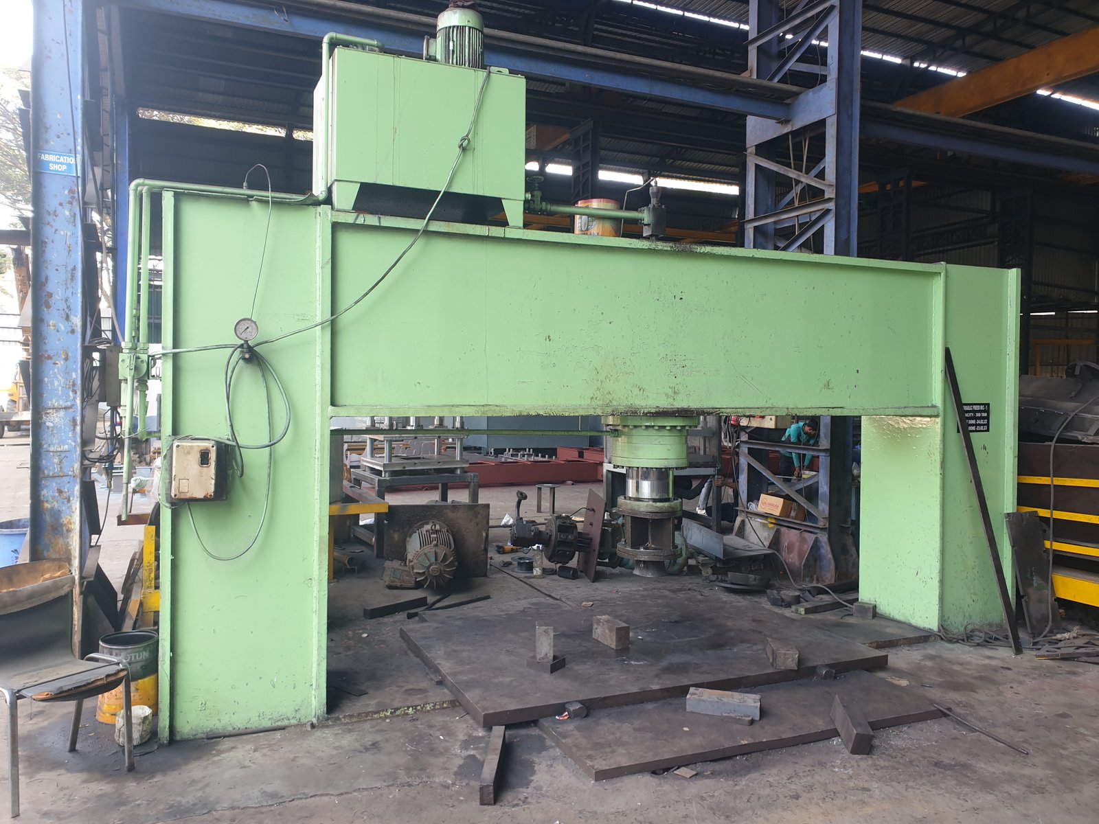 300 Ton Hydraulic Press Machine gantry frame in the fabrication shop, Desire Hydraulics Pune
