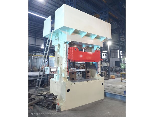 Heavy-duty hydraulic press machine engineering render showing the frame, ram and hydraulic cylinder by Desire Hydraulics
